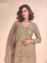 Dazzling Grey Color Georgette Fabric Partywear Suit