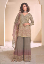 Dazzling Grey Color Georgette Fabric Partywear Suit