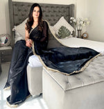 Lovely Black Color Satin Fabric Readymade Saree