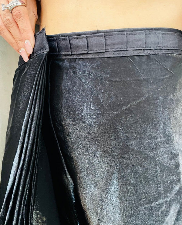 Lovely Black Color Satin Fabric Readymade Saree