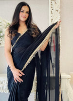 Lovely Black Color Satin Fabric Readymade Saree