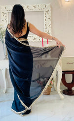 Lovely Black Color Satin Fabric Readymade Saree
