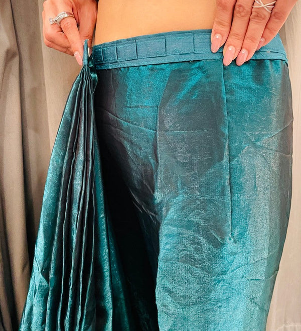 Lovely Teal  Color Satin Fabric Readymade Saree