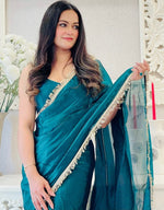 Lovely Teal  Color Satin Fabric Readymade Saree