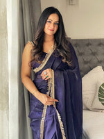 Lovely Navy Blue Color Satin Fabric Readymade Saree