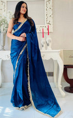 Lovely Teal  Color Satin Fabric Readymade Saree