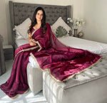 Lovely Wine Color Satin Fabric Readymade Saree