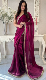 Lovely Wine Color Satin Fabric Readymade Saree