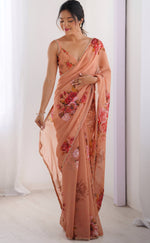 Lovely Peach Color Georgette Fabric Casual Saree