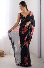 Lovely Black Color Georgette Fabric Casual Saree
