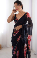 Lovely Black Color Georgette Fabric Casual Saree