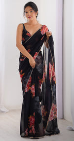 Lovely Black Color Georgette Fabric Casual Saree