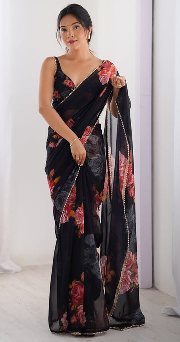 Lovely Black Color Georgette Fabric Casual Saree