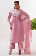 Striking Pink Color Silk Fabric Designer Suit