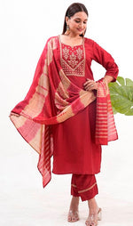 Striking Maroon Color Silk Fabric Designer Suit