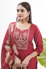 Striking Maroon Color Silk Fabric Designer Suit