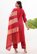Striking Maroon Color Silk Fabric Designer Suit