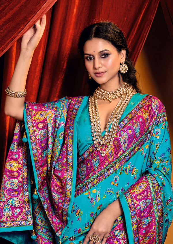 Lovely Aqua Color Tussar Fabric Casual Saree