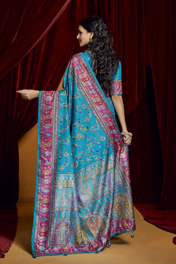 Lovely Aqua Color Tussar Fabric Casual Saree