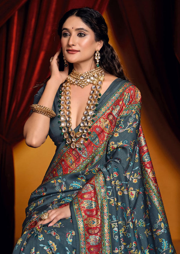 Lovely Grey Color Tussar Fabric Casual Saree