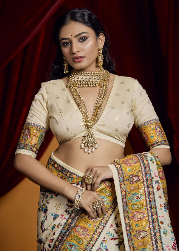 Lovely Cream Color Tussar Fabric Casual Saree