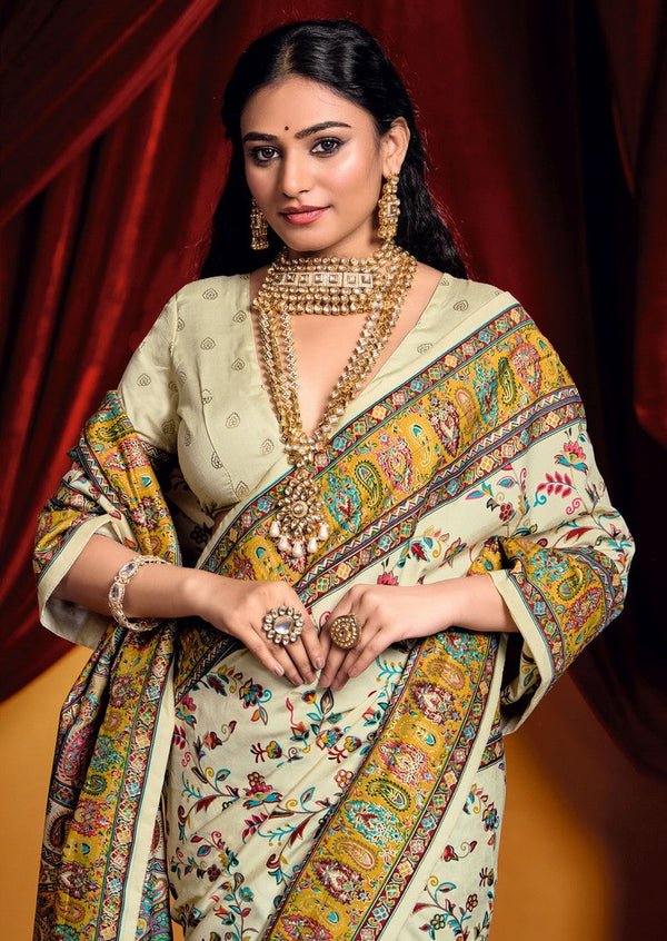 Lovely Cream Color Tussar Fabric Casual Saree