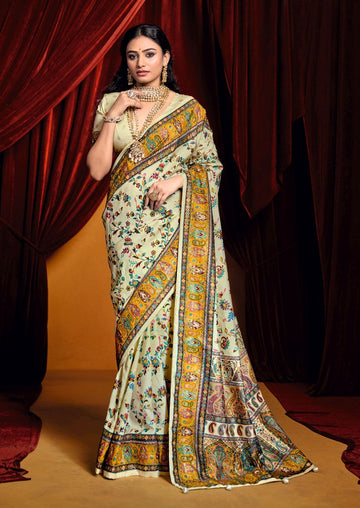 Lovely Cream Color Tussar Fabric Casual Saree