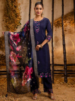 Dazzling Navy Blue Color Viscose Fabric Designer Suit