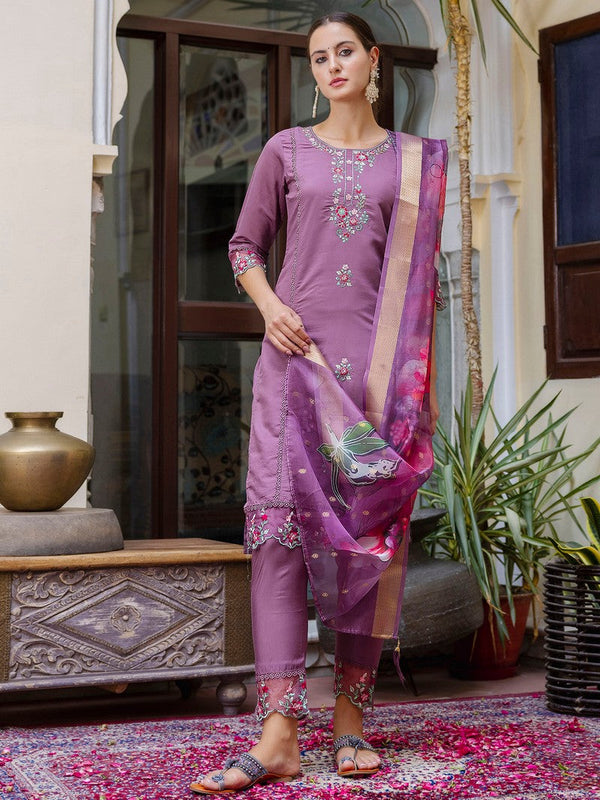 Dazzling Purple Color Viscose Fabric Designer Suit