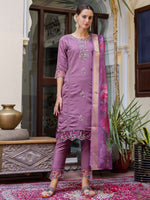 Dazzling Purple Color Viscose Fabric Designer Suit