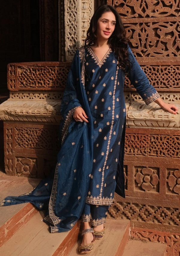 Divine Teal Color Viscose Fabric Designer Suit