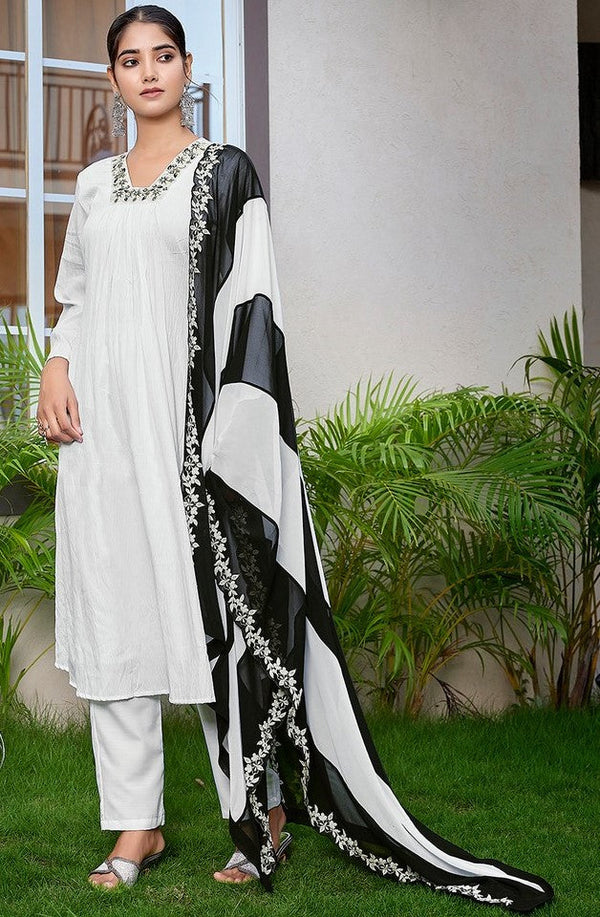 Divine White Color Viscose Fabric Designer Suit