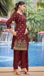 Divine Maroon Color Crepe Fabric Designer Suit