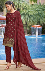 Divine Maroon Color Crepe Fabric Designer Suit
