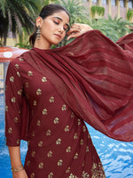 Divine Maroon Color Crepe Fabric Designer Suit