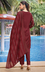 Divine Maroon Color Crepe Fabric Designer Suit