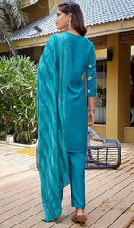 Divine Turquoise Color Crepe Fabric Designer Suit