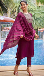 Divine Purple Color Silk Fabric Designer Suit