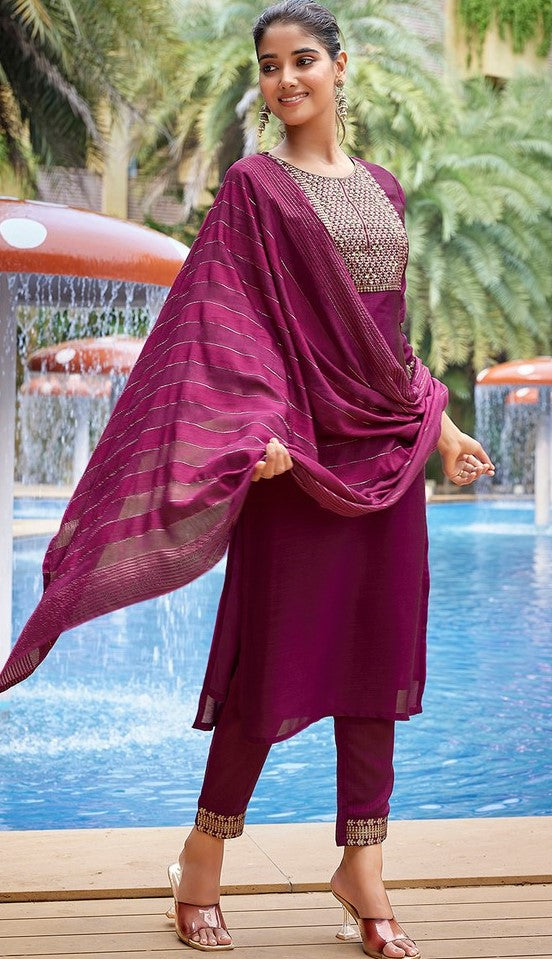 Divine Purple Color Silk Fabric Designer Suit