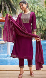 Divine Purple Color Silk Fabric Designer Suit