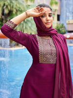 Divine Purple Color Silk Fabric Designer Suit