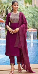 Divine Purple Color Silk Fabric Designer Suit
