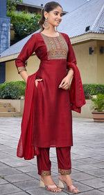 Divine Red Color Silk Fabric Designer Suit