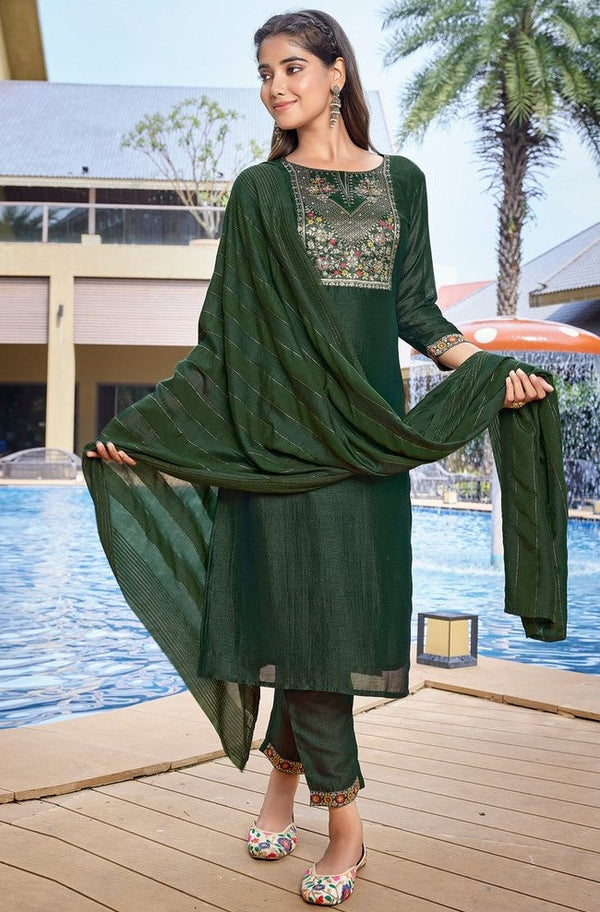 Divine Green Color Silk Fabric Designer Suit
