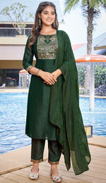 Divine Green Color Silk Fabric Designer Suit