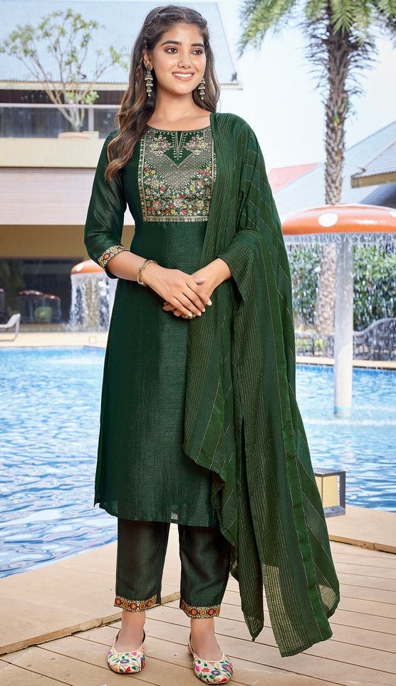 Divine Green Color Silk Fabric Designer Suit