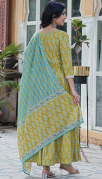 Amazing Green Color Cotton Fabric Designer Suit