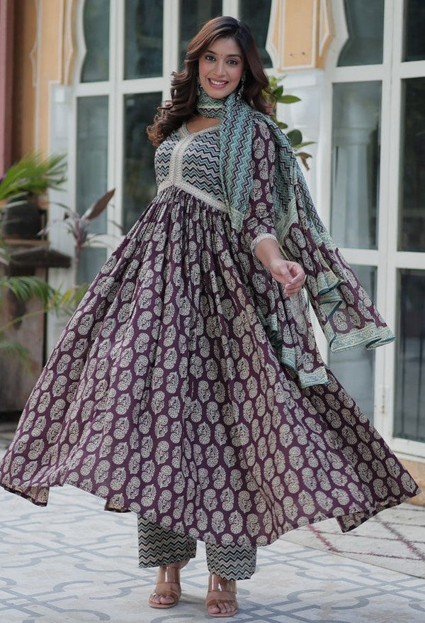 Amazing Wine Color Cotton Fabric Designer Suit