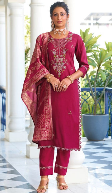 Divine Magenta Color Viscose Fabric Designer Suit
