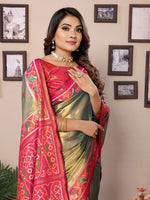 Lovely Grey Color Banarasi Fabric Partywear Saree